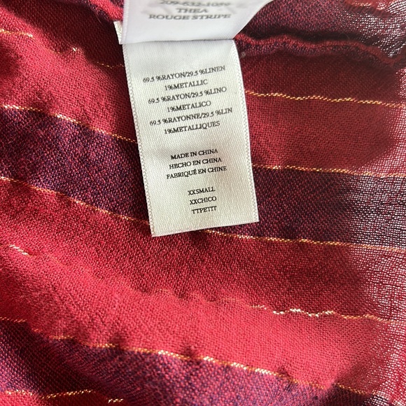 Rails button front, tie bottom, metallic thread, red stripe blouse size XXS EUC - Picture 6 of 6